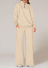 PRETTYGARDEN Womens Casual Two Piece Sets Fall Outfits Quarter Zip Sweatshirts Straight Leg Pants Sweatsuits Tracksuit