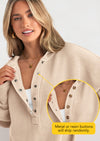 PRETTYGARDEN Womens Fashion Oversized Long Sleeve Hoodie Button Down V Neck Sweatshirt Side Slit Casual Pullover Tops