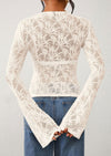 PRETTYGARDEN Womens Lace Long Bell Sleeve Tops Fall Sexy See Through Sheer Floral Blouse Shirt Fitted Going Out Outfits