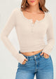 Long Sleeve Henley Ribbed Knit Button Up Slim Fitted Basic Casual T-shirts