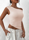 PRETTYGARDEN Womens Off The Shoulder Tops Summer Sleeveless One Shoulder Ruched Asymmetrical Y2K Going Out Crop Tank Top