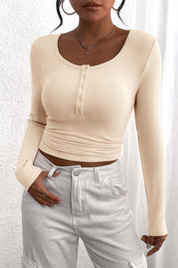 Long Sleeve Henley Button Down Ribbed Knit Slim Fit Casual T-shirts