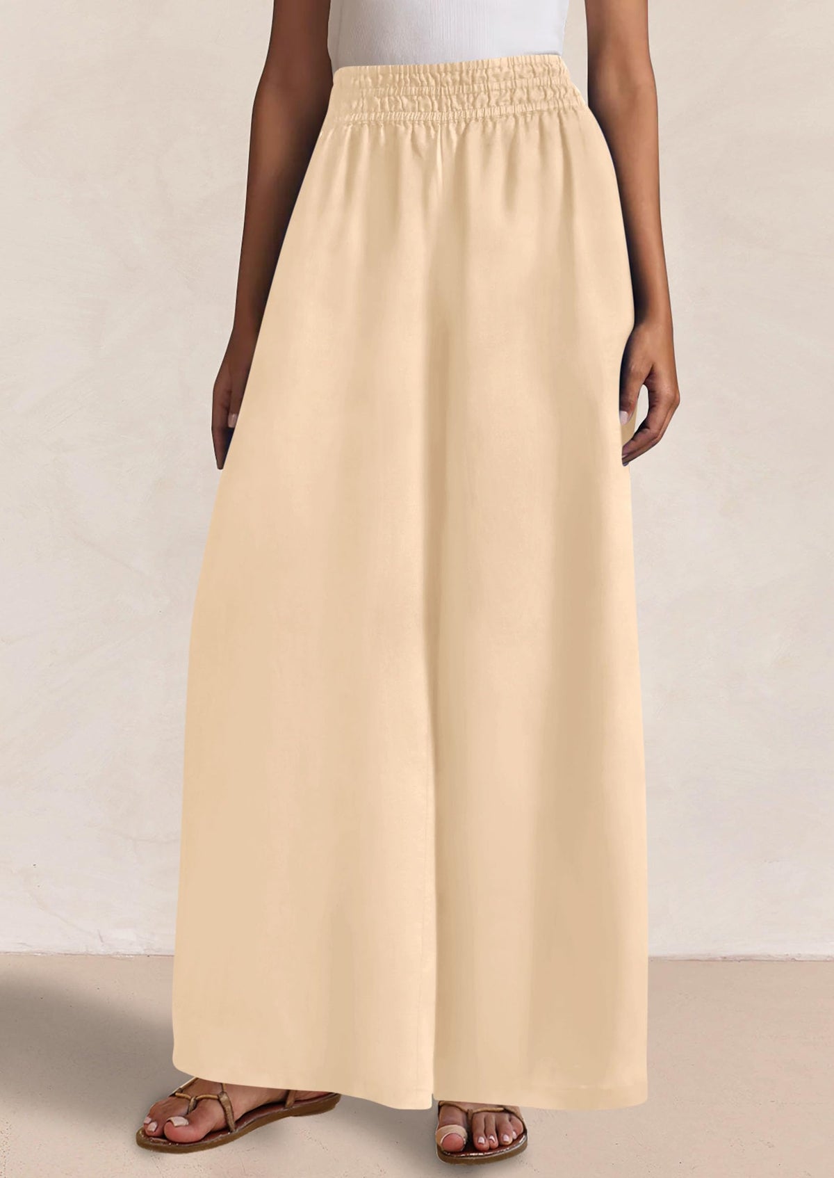 Casual Elastic Waist Loose Flowy Palazzo Pants Trousers with Pockets