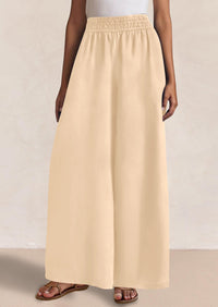 Casual Elastic Waist Loose Flowy Palazzo Pants Trousers with Pockets