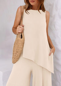 Asymmetrical Split Tank Tops Wide Leg Pants  Two Piece Sets