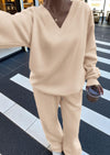 PRETTYGARDEN Casual Winter Two Piece Sets for Women V Neck Sweatshirt Loose Wide Leg Pants Tracksuit Knit Fall Outfits
