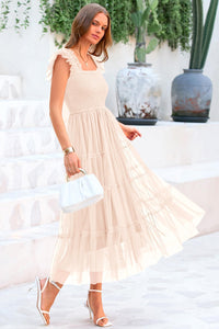 Casual Sleeveless Smocked Ruffle Tulle Flowy Beach Sundress