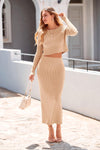 PRETTYGARDEN Women's Spring Fall 2 Piece Sweater Set Rib Knit Long Sleeve Crop Top Maxi Bodycon Skirt Casual Winter Outfits PRETTYGARDEN