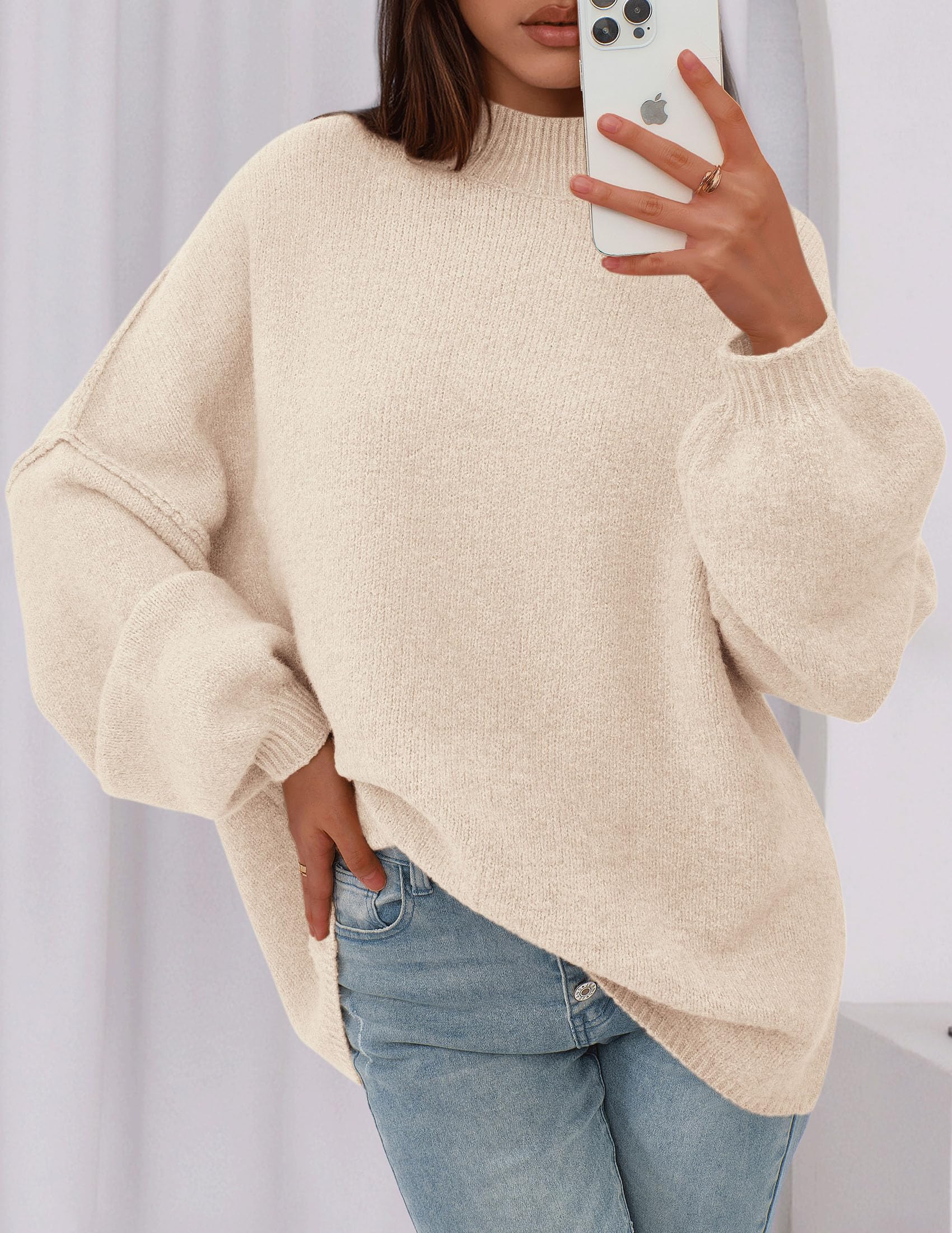 PRETTYGARDEN Women's Fall Oversized Sweaters Chunky Knit Mock Neck Long Sleeve Casual Trendy Pullover Winter Clothes PRETTYGARDEN