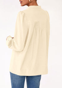 PRETTYGARDEN Womens Fall Lantern Long Sleeve Shirts Trendy Button V Neck Pleated Henley Tops Loose Work Blouses