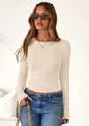 PRETTYGARDEN Womens Summer Fall Long Sleeve Shirts Ribbed Knit Fitted Basic Tee Going Out Tops Underscrub Casual Outfits