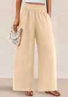 Casual Elastic Waist Loose Flowy Palazzo Pants Trousers with Pockets
