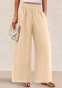 Casual Elastic Waist Loose Flowy Palazzo Pants Trousers with Pockets