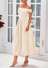 Off Shoulder Sleeveless A Line Midi Dress with Pockets