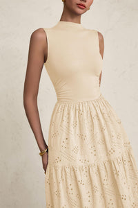 Casual Eyelet Sleeveless Maxi Dress with Pockets