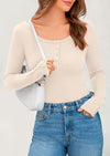 PRETTYGARDEN Women's Summer Long Sleeve Henley T Shirts Ribbed Knit Button Slim Fitted Basic Casual Going Out Fall Tops