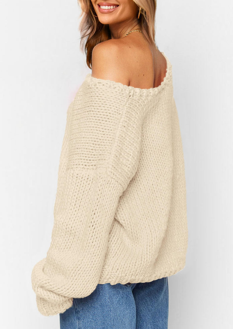 PRETTYGARDEN Women's Fall Oversized Sweaters Long Sleeve V Neck Dressy Casual Chunky Knit Loose Pullover Tops Winter Clothing