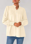 PRETTYGARDEN Womens Fall Lantern Long Sleeve Shirts Trendy Button V Neck Pleated Henley Tops Loose Work Blouses
