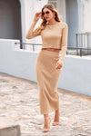 PRETTYGARDEN Women's Spring Fall 2 Piece Sweater Set Rib Knit Long Sleeve Crop Top Maxi Bodycon Skirt Casual Winter Outfits PRETTYGARDEN