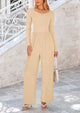 Solid Color Casual Long Sleeve Wide Leg Pants Jumpsuits