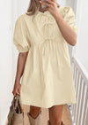PRETTYGARDEN Womens Summer Casual Short Sleeve Dresses A Line Bow Tie Front Babydoll Loose Cute Mini Dress with Pockets