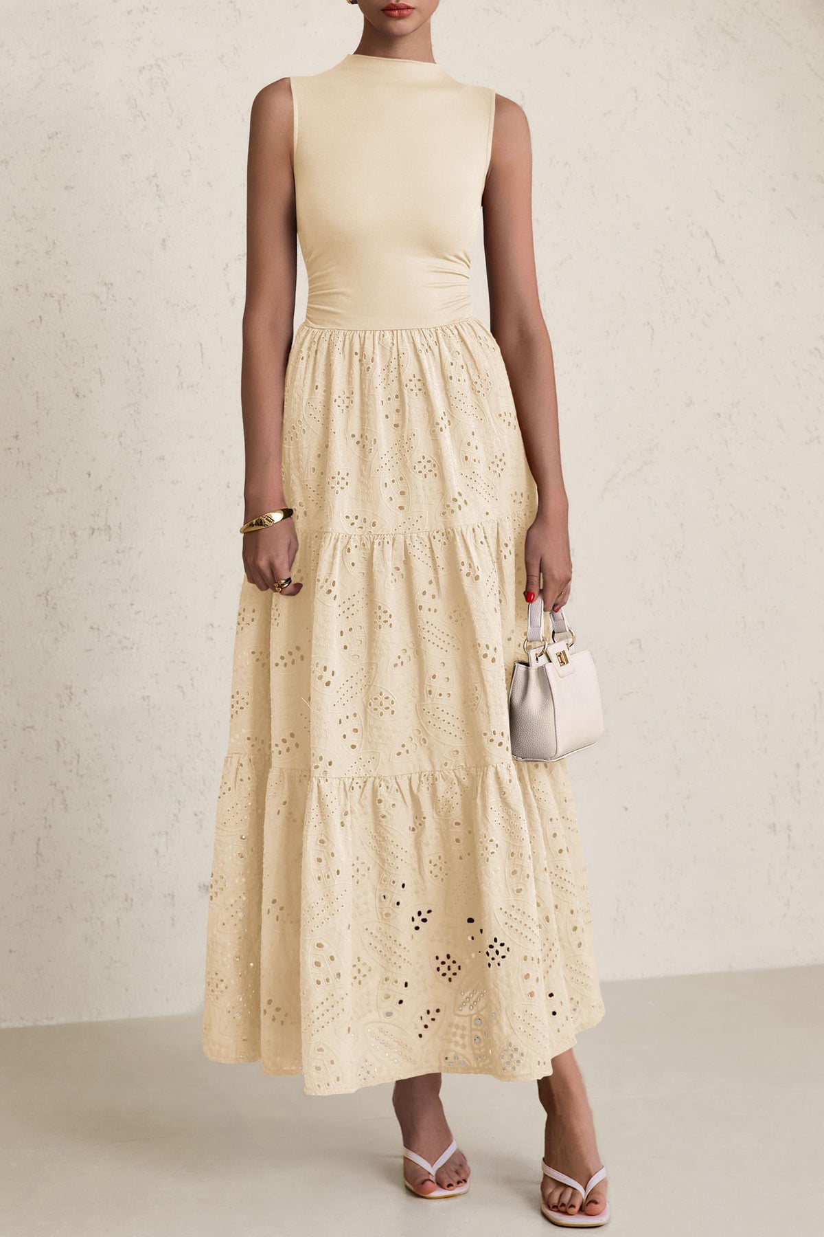 Casual Eyelet Sleeveless Maxi Dress with Pockets