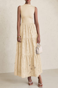 Casual Eyelet Sleeveless Maxi Dress with Pockets