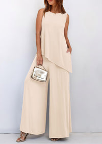 Asymmetrical Split Tank Tops Wide Leg Pants  Two Piece Sets