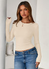 PRETTYGARDEN Womens Summer Fall Long Sleeve Shirts Ribbed Knit Fitted Basic Tee Going Out Tops Underscrub Casual Outfits