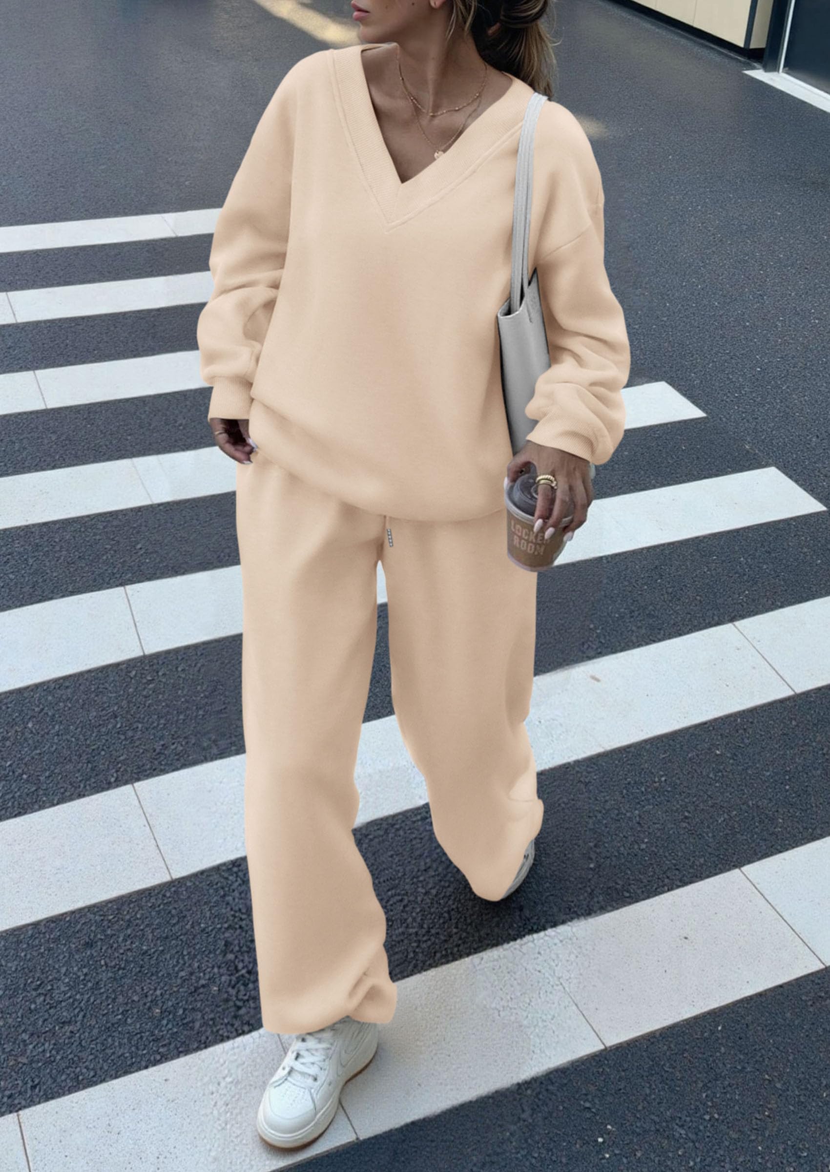 PRETTYGARDEN Casual Winter Two Piece Sets for Women V Neck Sweatshirt Loose Wide Leg Pants Tracksuit Knit Fall Outfits