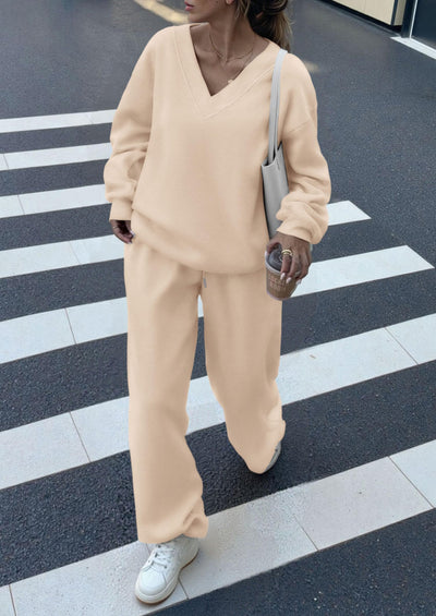 PRETTYGARDEN Casual Winter Two Piece Sets for Women V Neck Sweatshirt Loose Wide Leg Pants Tracksuit Knit Fall Outfits