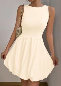 Casual Sleeveless Tank Mini Short Dress Crew Neck Bubble Dress with Pockets