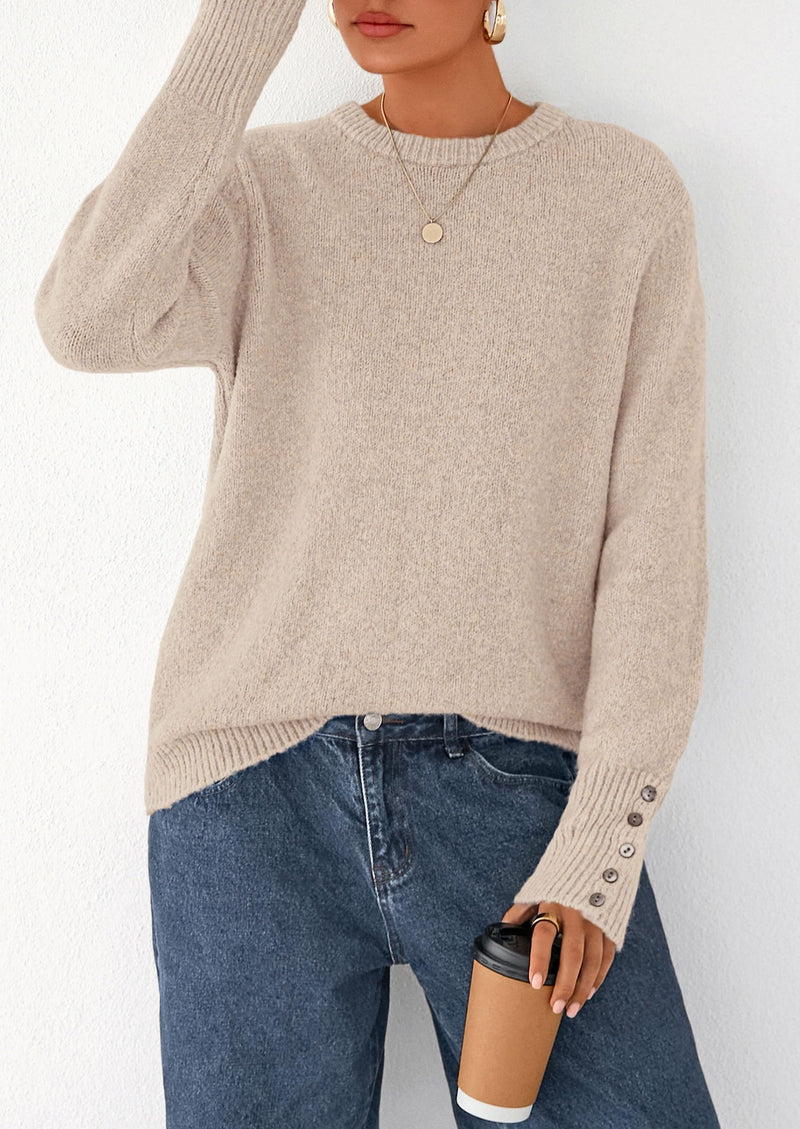 PRETTYGARDEN Womens Sweaters Fall Fashion Casual Crewneck Pullover Button Long Sleeve Cute Knit Tops Winter Clothes