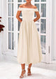 Off Shoulder Sleeveless A Line Midi Dress with Pockets