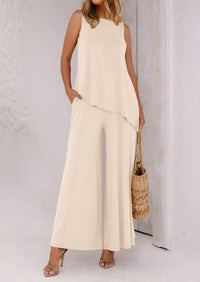 Asymmetrical Split Tank Tops Wide Leg Pants  Two Piece Sets