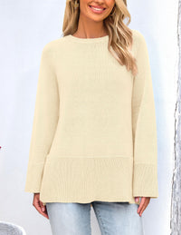 PRETTYGARDEN Women's Knit Fall Sweaters Long Sleeve Pullover Crewneck Split Hem Oversized Tunic Sweater Tops Winter Clothing
