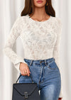 PRETTYGARDEN Womens Lace Long Bell Sleeve Tops Fall Sexy See Through Sheer Floral Blouse Shirt Fitted Going Out Outfits