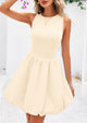 Casual Sleeveless Tank Mini Short Dress Crew Neck Bubble Dress with Pockets