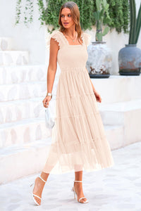 Casual Sleeveless Smocked Ruffle Tulle Flowy Beach Sundress