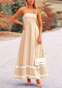 Casual Sleeveless Spaghetti Strap Ruffle Beach Flowy Maxi Dress