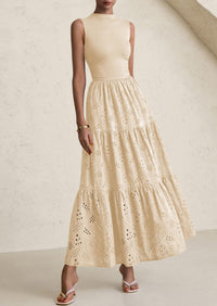 Casual Eyelet Sleeveless Maxi Dress with Pockets