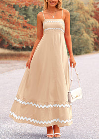 Casual Sleeveless Spaghetti Strap Ruffle Beach Flowy Maxi Dress