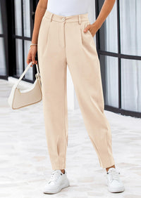 Summer High Waisted Ankle Length Trouser Slacks With Pockets