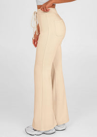 Elastic High-Waisted Drawstring Casual Flare Pants