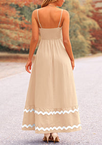 Casual Sleeveless Spaghetti Strap Ruffle Beach Flowy Maxi Dress