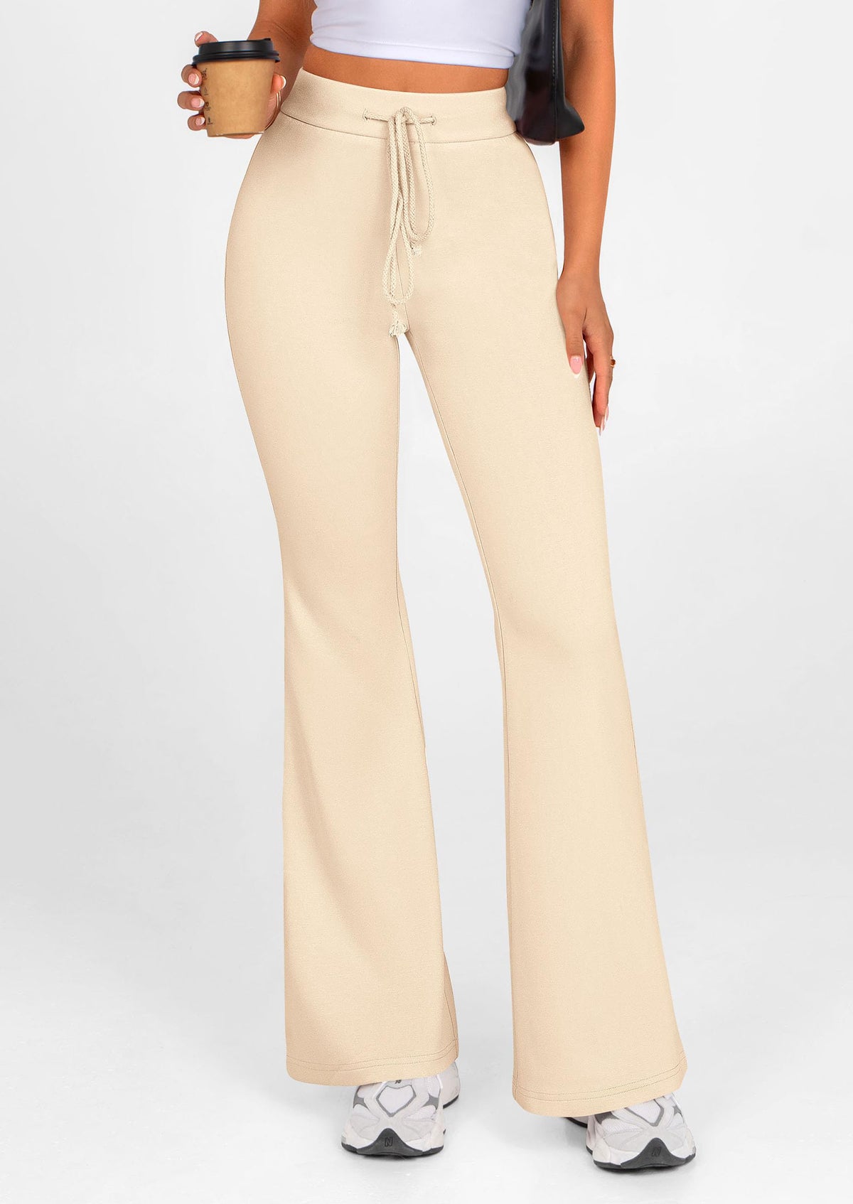 Elastic High-Waisted Drawstring Casual Flare Pants