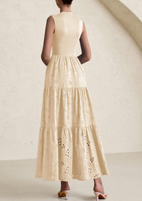 Casual Eyelet Sleeveless Maxi Dress with Pockets