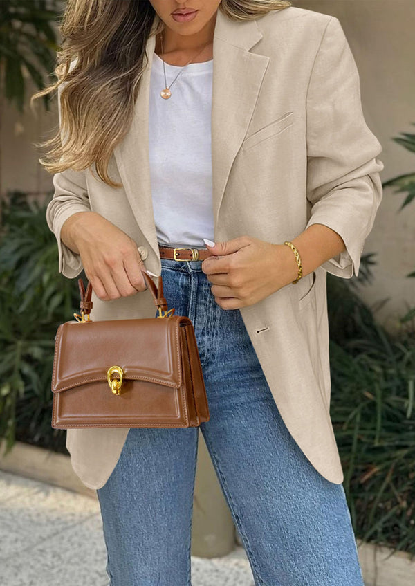 Business Casual Long Sleeve Lapel Open Front Suit Jacket Work Blazer with Pockets