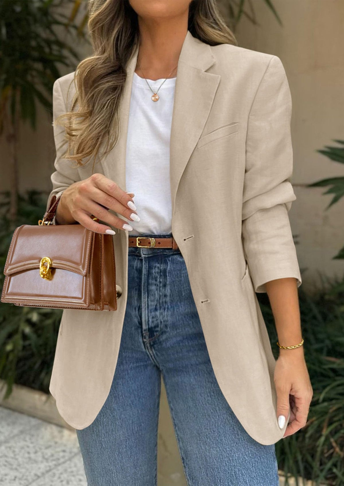 Business Casual Long Sleeve Lapel Open Front Suit Jacket Work Blazer with Pockets