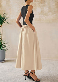 Casual Sleeveless Patchwork Knit Flowy Beach Maxi Dresses